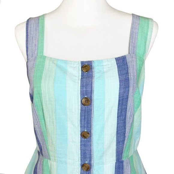 Talbots Size 4 Blue Green Stripe Fit & Flare Summer Tank Dress Pockets Easter - Picture 4 of 11